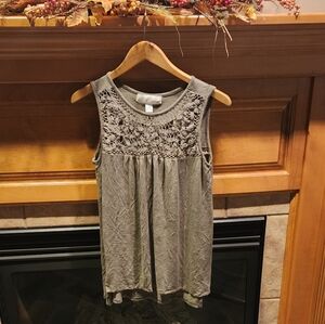 French Laundry Small Army Green Knit Lace Flowy Tank Top